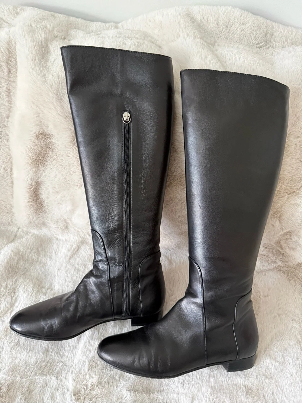 Worn once! Delman Black Nappa Leather Knee Hight Boots 7,5